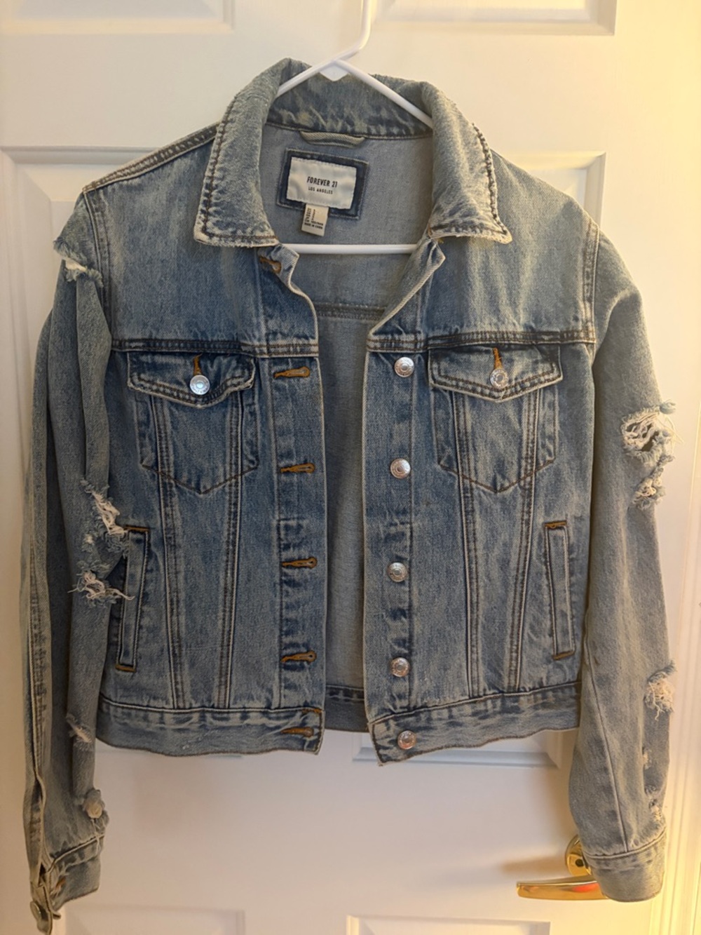 Forever 21 Light Wash Distressed Denim Jacket